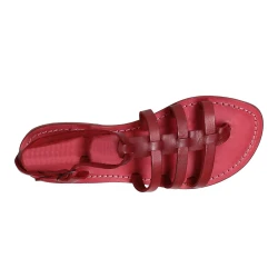 Rote Leder-Sandalen damen im Gladiator-Stil in Italien von Handgefertigt