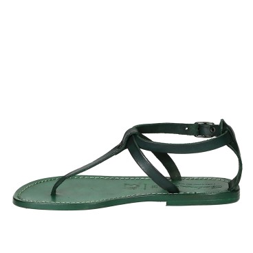 Women's t-strap sandals in green Leather handmade in Italy
