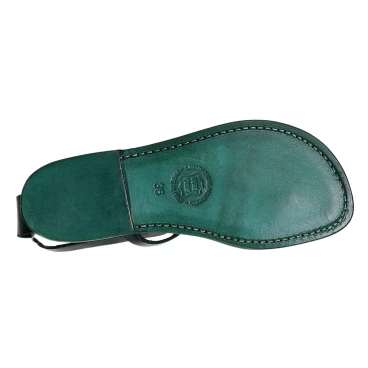 Women's t-strap sandals in green Leather handmade in Italy