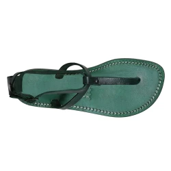 Tongs sandales pour femme travaillé à la main en cuir vert
