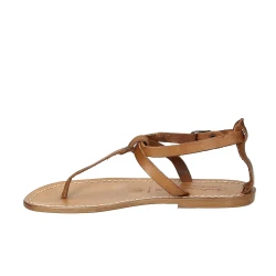 Handmade women's t-strap flat sandals in leather