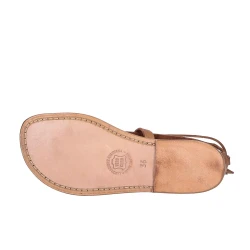 Flache Handgefertigte Damen-Sandalen mit Riemchen aus Lederfarbig Leder