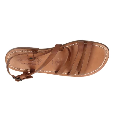 Women's tan leather sandals hand made in Italy