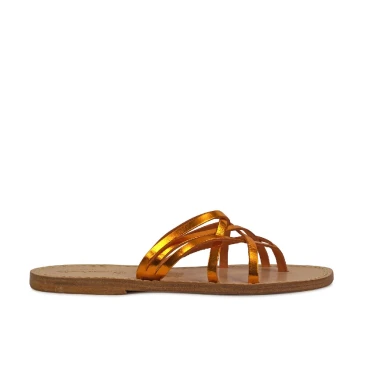 Cibatte infradito donna in pelle laminata arancio
