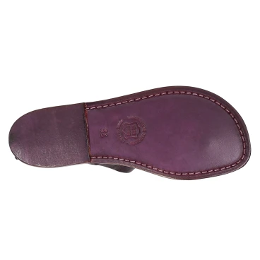 Women's t-strap sandals in violet Leather handmade in Italy