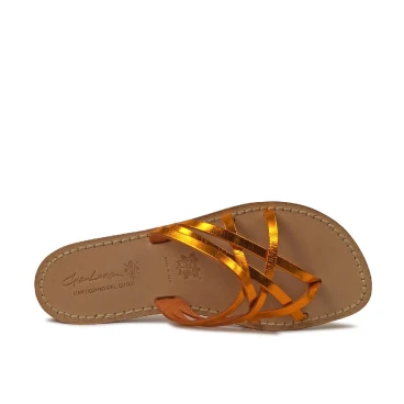 Cibatte infradito donna in pelle laminata arancio