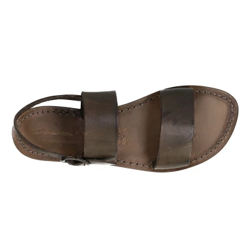 Mud color leather women's franciscan sandals handmade in Italy