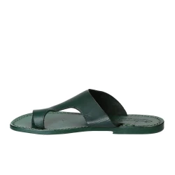Grün Leder-Riemchensandalen für Damen Handgefertigt in Italien