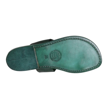 Green leather thong sandals for women handmade