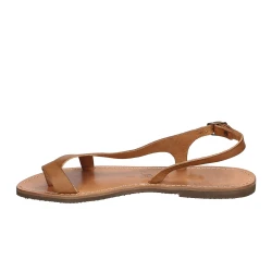 Riemchen-Sandalen für Damen aus hellbraunem Leder in Italien von Handgefertigt