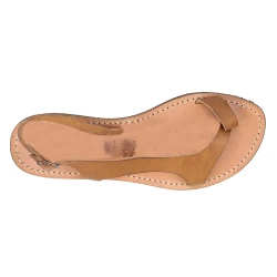 Sandali infradito artigianali da donna in pelle color cuoio