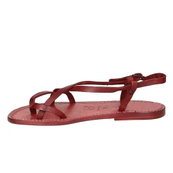 Sandales femme artisanales en cuir veritable rouge