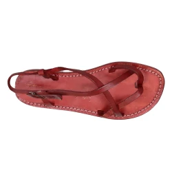 Sandales femme artisanales en cuir veritable rouge