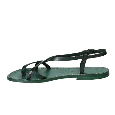 Sandalias para señoras hechas a mano en cuero verde