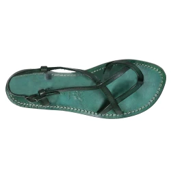 Sandalias para señoras hechas a mano en cuero verde