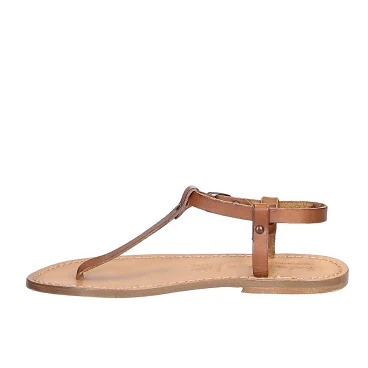 T-strap thong sandals in tan Leather handmade in Italy
