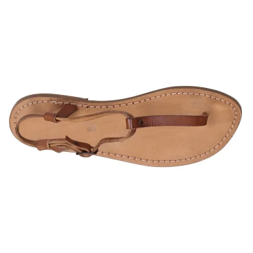 T-strap thong sandals in tan Leather handmade in Italy