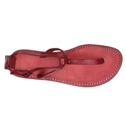 Women's t-strap sandals in red Leather handmade in Italy
