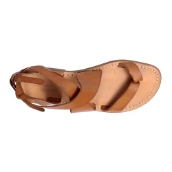 Tongs pour femme en cuir travaillé à la main marron claire