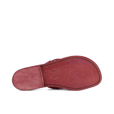 Hand made red leather womens strips slides thongs with leather sole