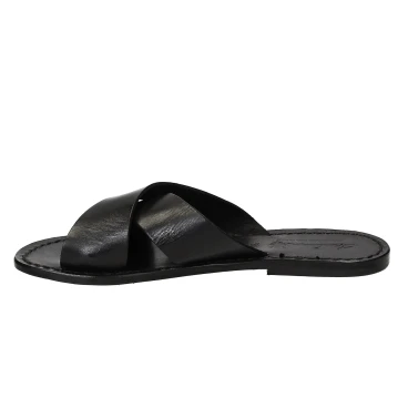 Black leather slide sandals for women handmade