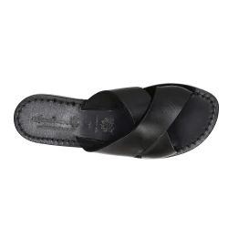Schwarzen Leder-Riemchensandalen für Damen Handgefertigt in Italien