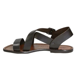 Sandale pour famme artisanales en cuir marron foncé