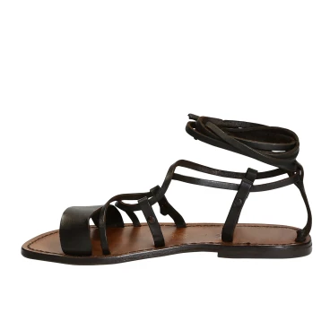 Handmade lace-up gladiator sandals in brown calf leather