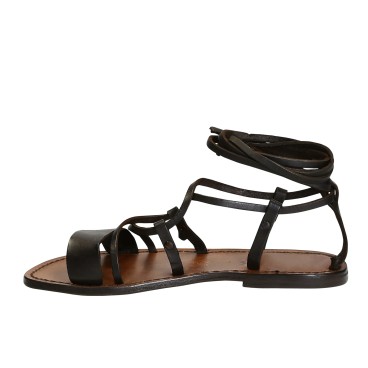 Sandalias gladiador de tiras en cuero marrón hechas a mano