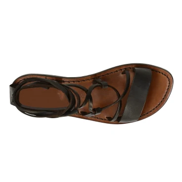 Handmade lace-up gladiator sandals in brown calf leather