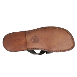 Nu-pieds pour homme en cuir marron foncé travaillé à la main