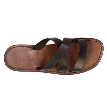 Sandalias para hombres de cuero marrón oscuro hecho a mano