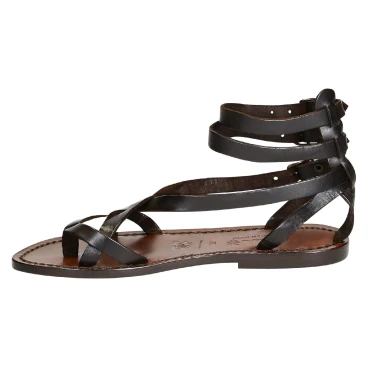Handmade in Italy womens slave sandals in dark brown leather