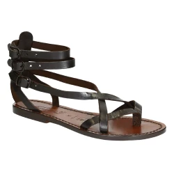 Hand gefertigte Damen-Sandalen im Slave-Look aus dunkelbraunem Leder