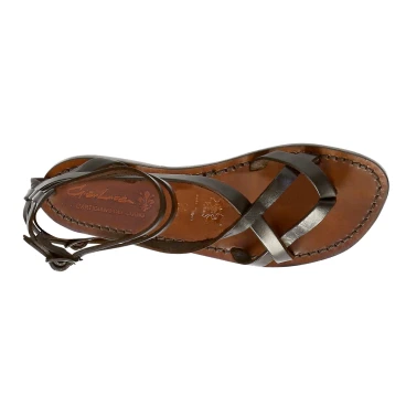 Handmade in Italy womens slave sandals in dark brown leather