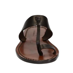 Tong femme en cuir marron travaillé main
