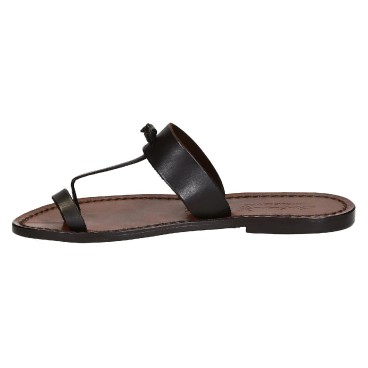 Sandalias de dedo para mujers en cuero marrón oscuro