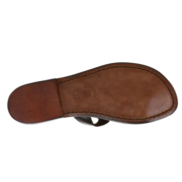 Tong femme en cuir marron travaillé main