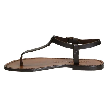Thong sandals in Dark Brown Leather handmade in Italy