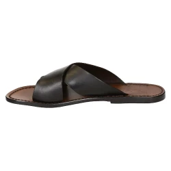 Mens leather slippers handmade in Italy in dark brown leather