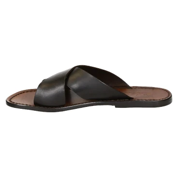 Mens leather slippers handmade in Italy in dark brown leather