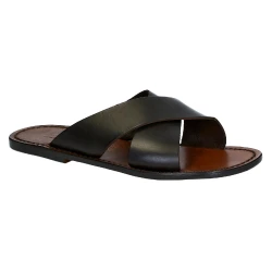 Claquettes cuir homme marrons fait à la main en Italie