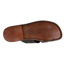 Mens zapatillas de cuero hecho a mano en Italia en cuero marrón oscuro