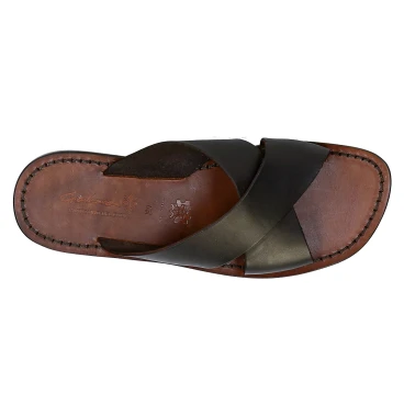 Mens leather slippers handmade in Italy in dark brown leather