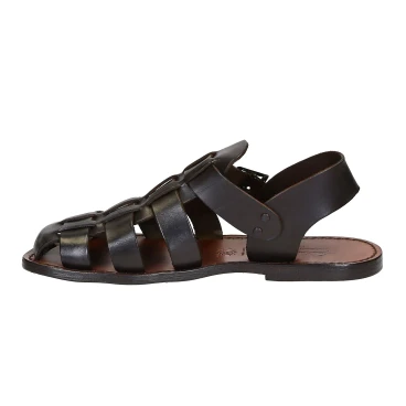 Franziskaner-Sandalen für Herren aus dunkelbraunem Leder in Italien von Hand gefertigt