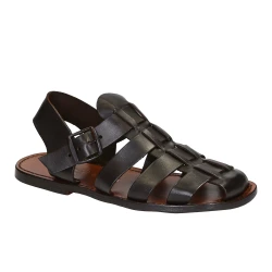 Franziskaner-Sandalen für Herren aus dunkelbraunem Leder in Italien von Hand gefertigt