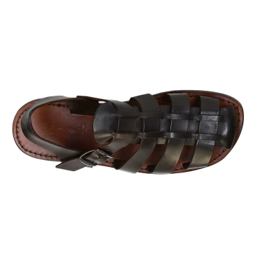 Franziskaner-Sandalen für Herren aus dunkelbraunem Leder in Italien von Hand gefertigt