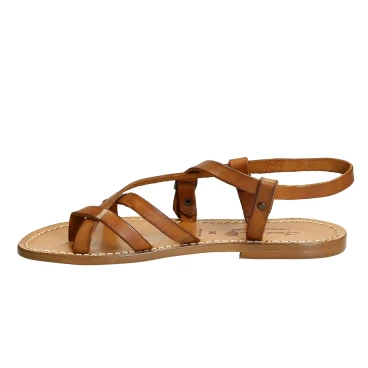 Handgefertigte Damen-Sandalen im Slave-Look aus Lederbraunem Leder