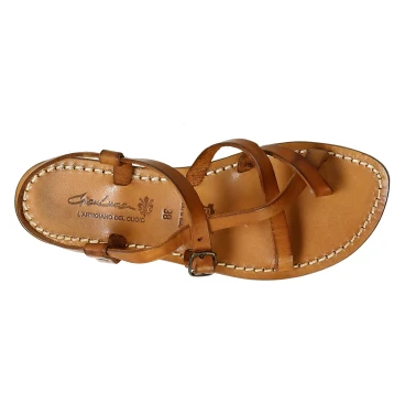 Handgefertigte Damen-Sandalen im Slave-Look aus Lederbraunem Leder