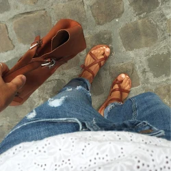 Hecho a mano en Italia womens esclavo sandalias en cuero de cuero vintage